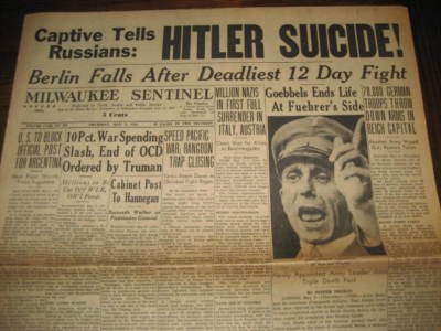 may 3 1945 milwaukee newspaper wwii hitler suicide 110653406010 - FBI Believed Hitler Faked His Own Death in 1945