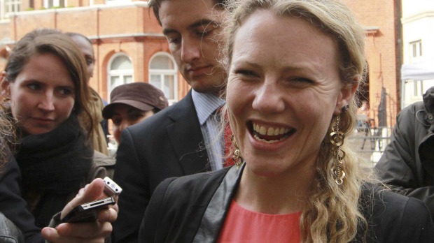 Sarah Harrison, assistant to Julian Assange, thanks supporters outside Ecuador's embassy in London in 2012. She is among the journalists whose details were provided to authorities. Photo: Supplied